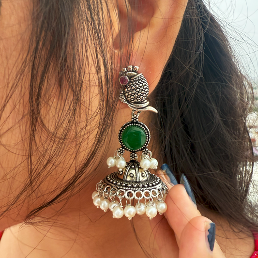 Royal Parrot Jhumkas | Whispering Wings Earrings